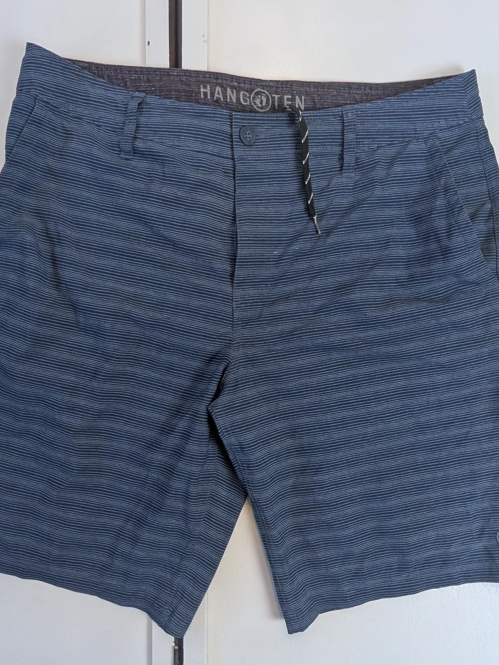 Hang Ten Men's Navy Blue Subtle Stripe Flat Front Shorts